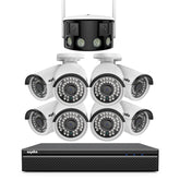 5MP 8 Channel 8 PoE Security Camera System + 1 Dual Lens Panoramic WiFi IP Camera, Color Night Vision, Two-way Audio